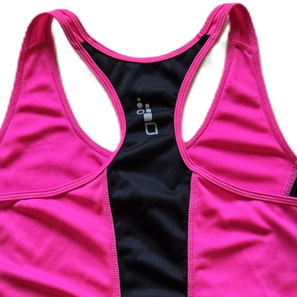 HIND AS-NEW Athletic Racerback Tank Top Hot Pink with Black Trim Women's L